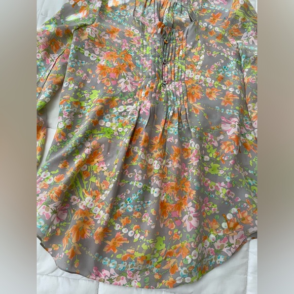 Rebecca Taylor 100% silk designer blouse floral pleated long sleeve button up - Picture 2 of 8